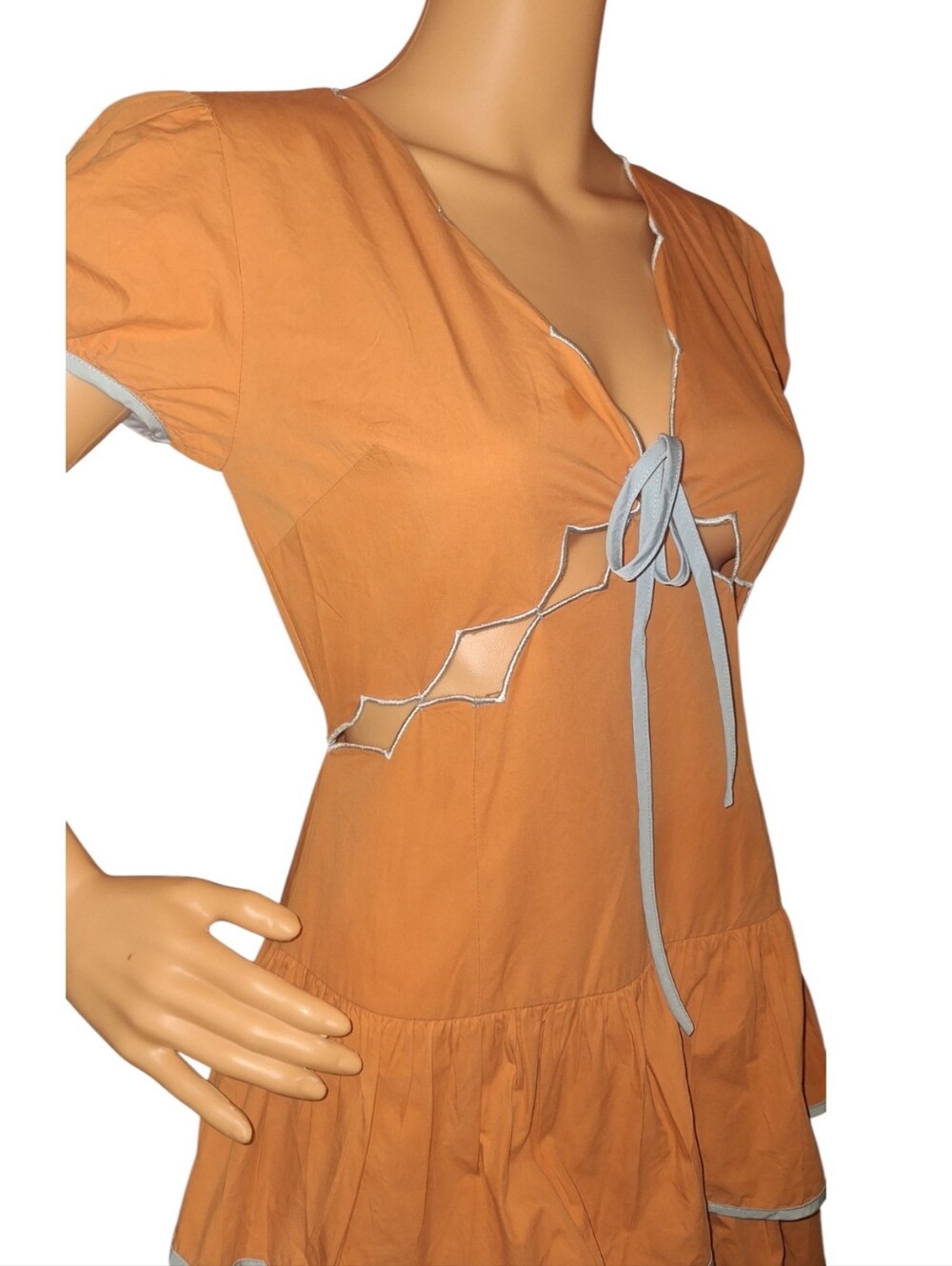 Blue Blush Bowie Scalloped Babydoll Dress Rust Mini bId2257 S Cottagecore Cowgir - Picture 5 of 9
